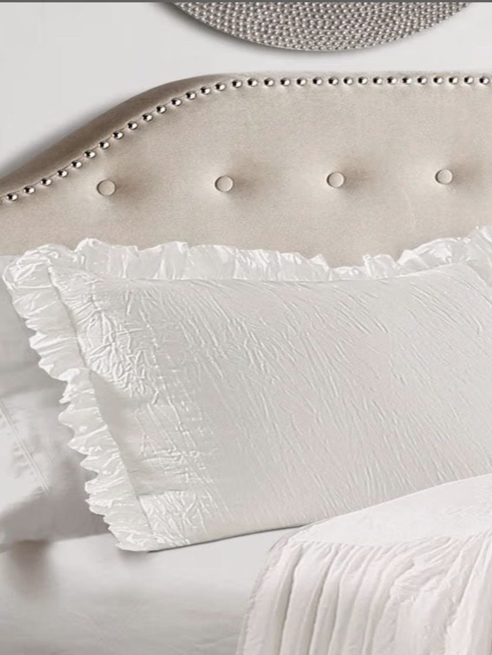 2 KING White Ruffled Pillow Shams - LUSH Decor